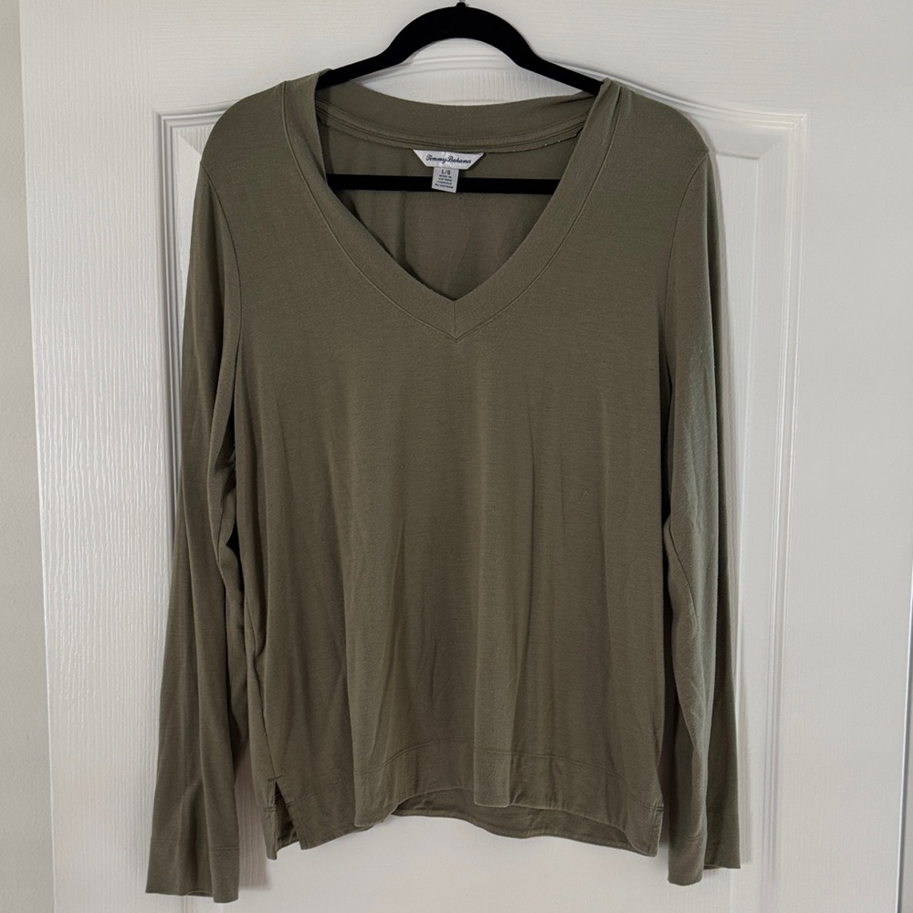 Tommy Bahama Olive V-Neck Blouse
